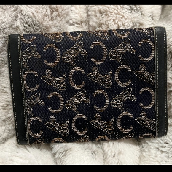 Celine Bi-fold Carriage Sulky Jacquard Leather Navy color vintage - Picture 2 of 8